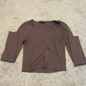 Love tree ribbed brown crop top long sleeve